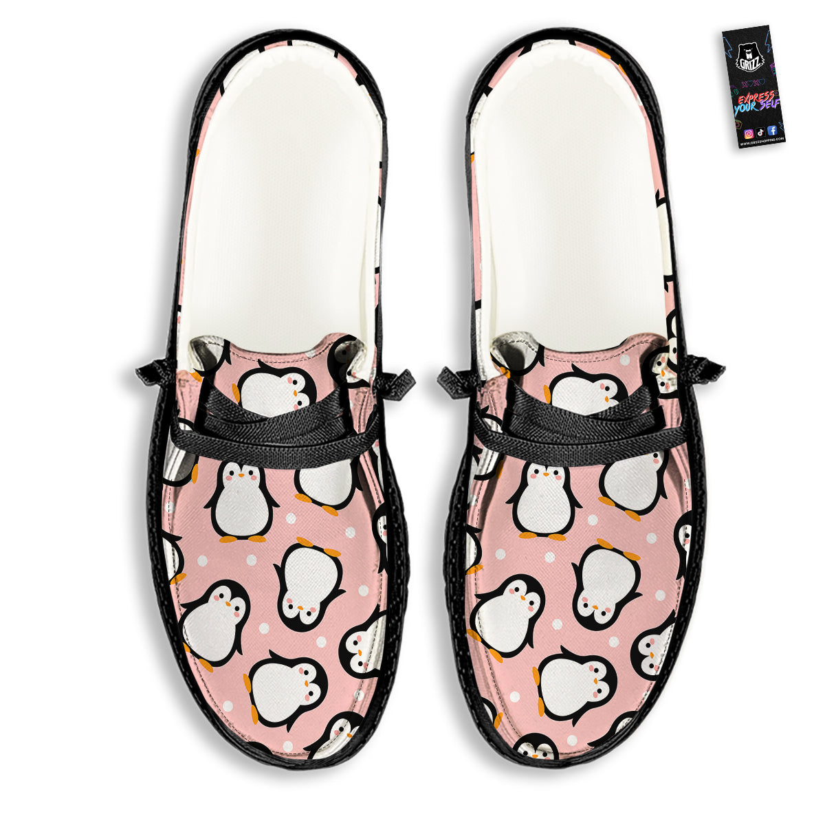 Penguin Xmas Print Pattern Black Loafers-grizzshop