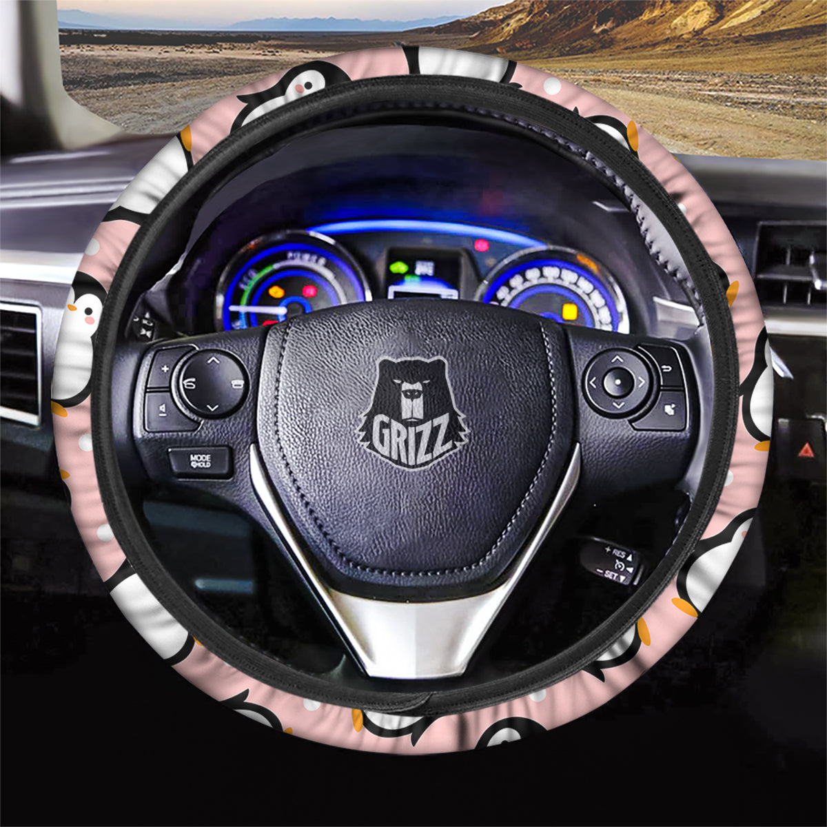 Penguin Xmas Print Pattern Car Steering Wheel Cover-grizzshop