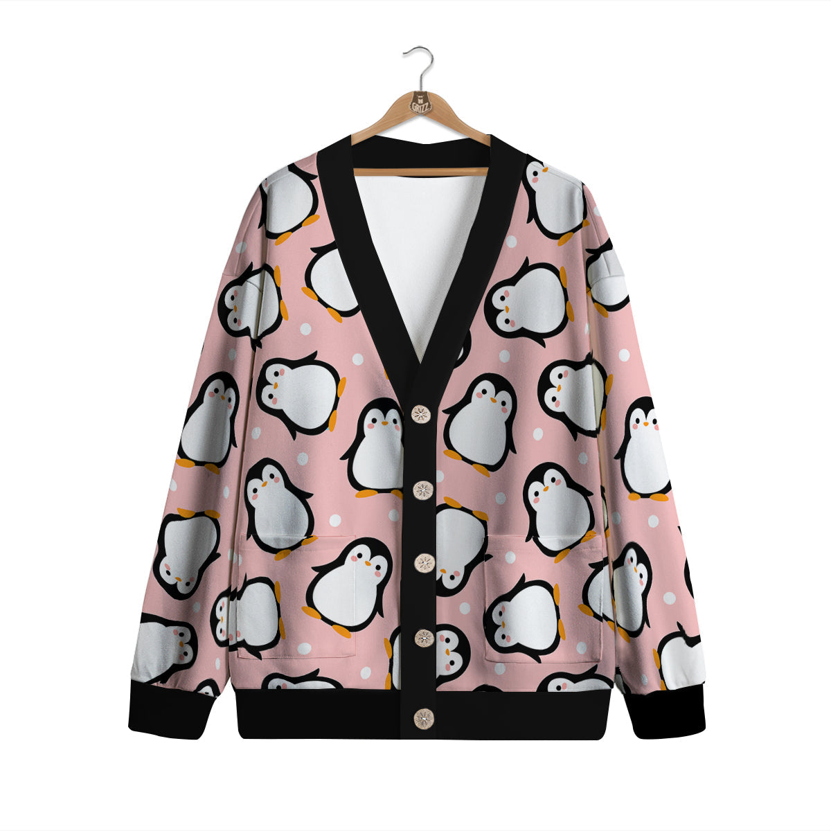 Penguin Xmas Print Pattern Cardigan-grizzshop