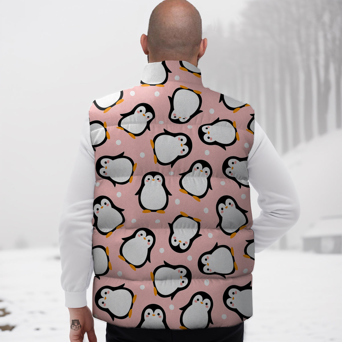 Penguin Xmas Print Pattern Down Vest