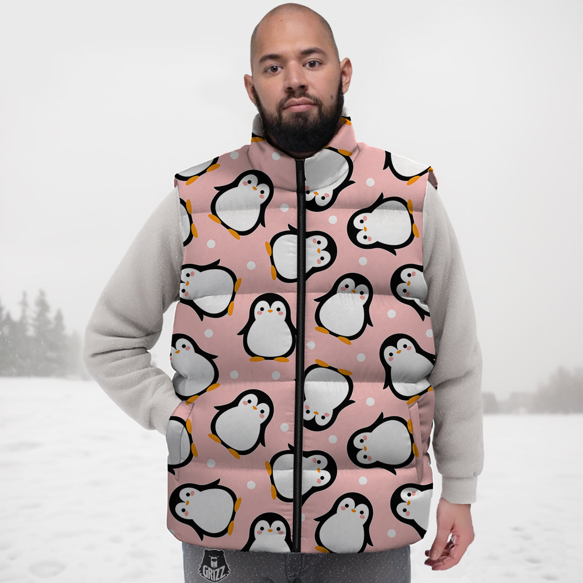 Penguin Xmas Print Pattern Down Vest