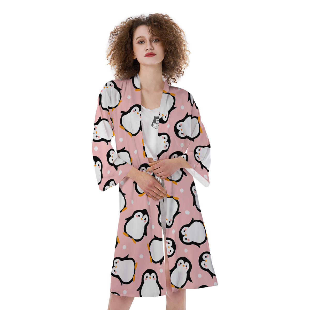 Penguin Xmas Print Pattern Kimono-grizzshop