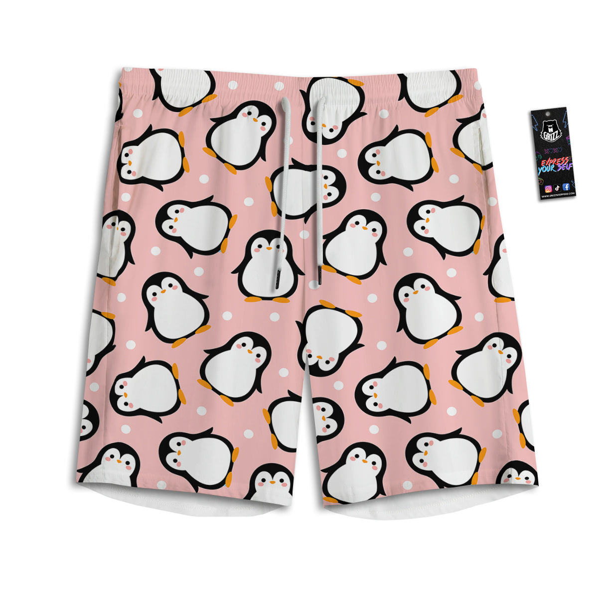 Penguin Xmas Print Pattern Men's Athletic Shorts