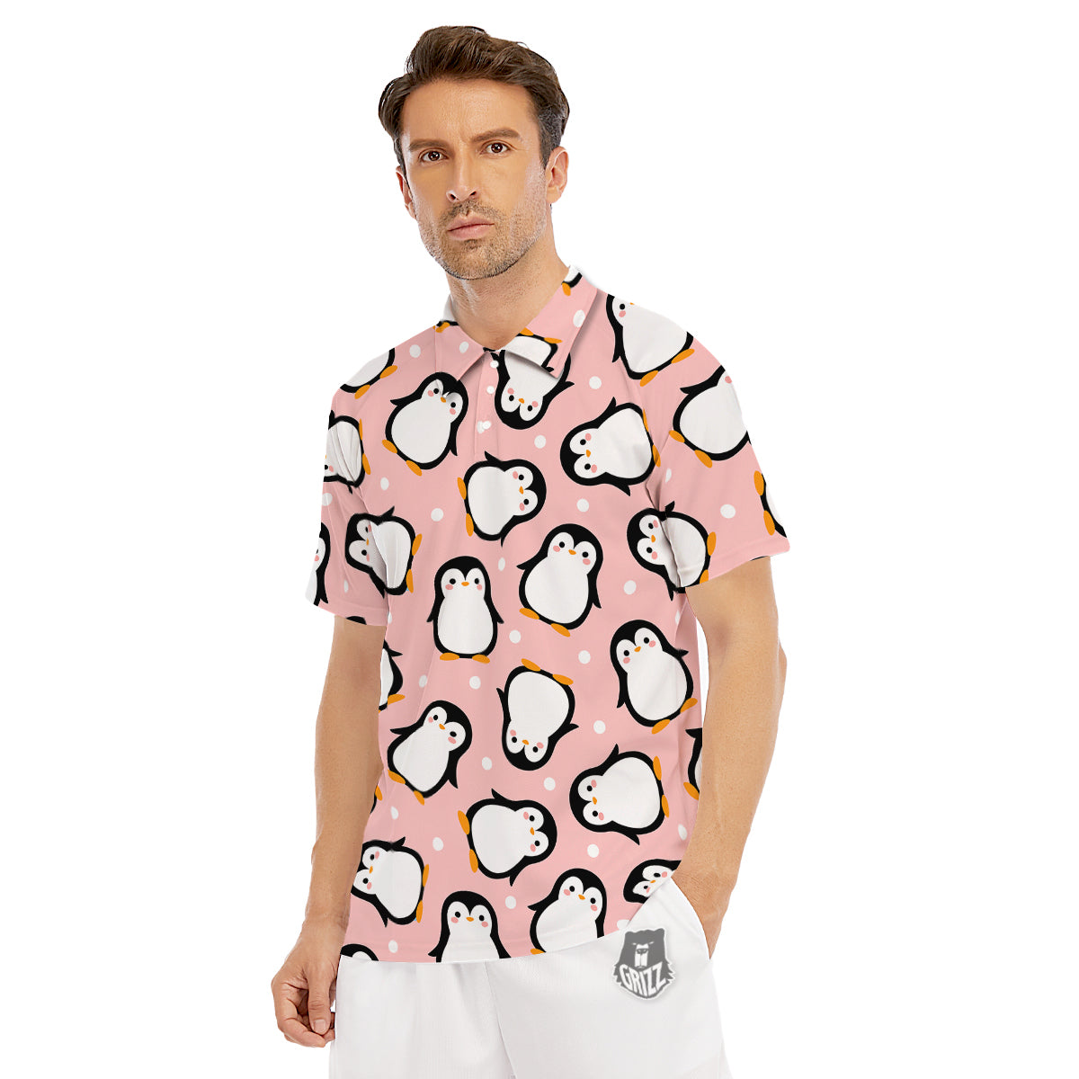 Penguin Xmas Print Pattern Men's Golf Shirts-grizzshop
