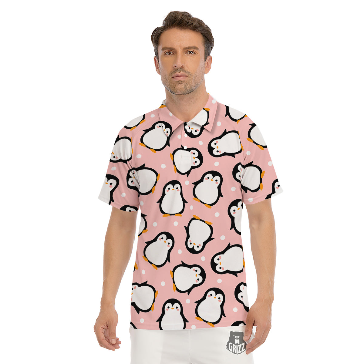 Penguin Xmas Print Pattern Men's Golf Shirts-grizzshop