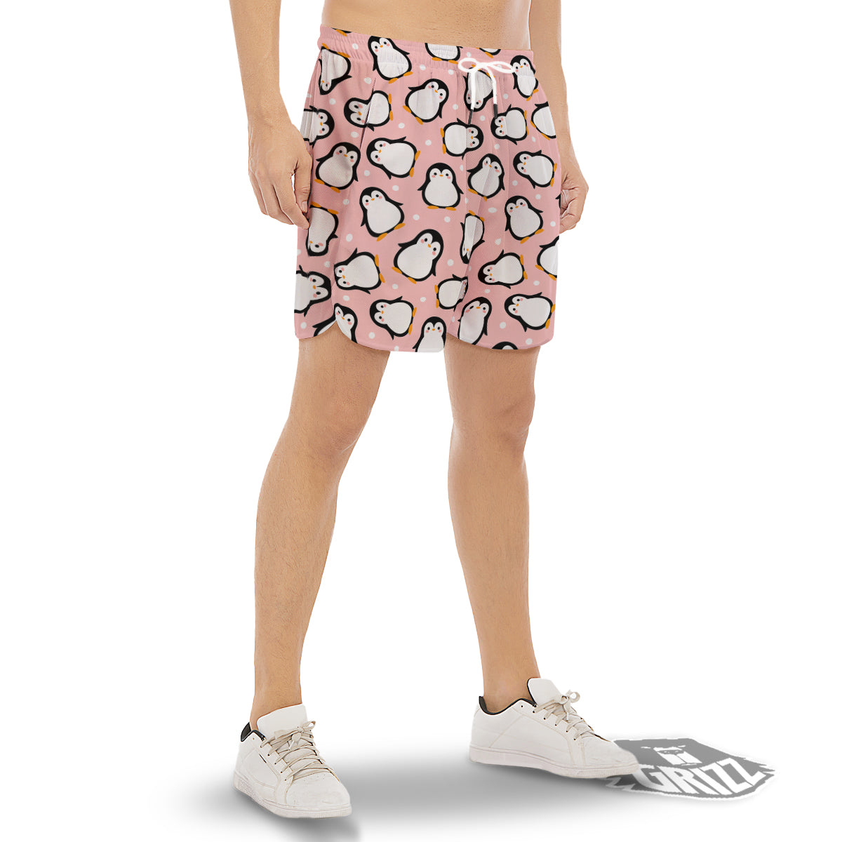 Penguin Xmas Print Pattern Men's Gym Shorts-grizzshop