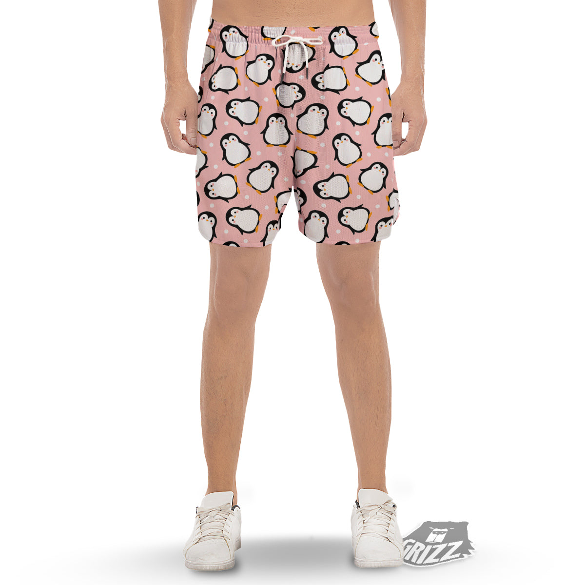 Penguin Xmas Print Pattern Men's Gym Shorts-grizzshop