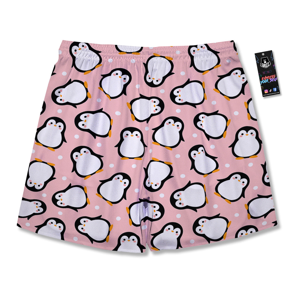 Penguin Xmas Print Pattern Men's Running Shorts-grizzshop