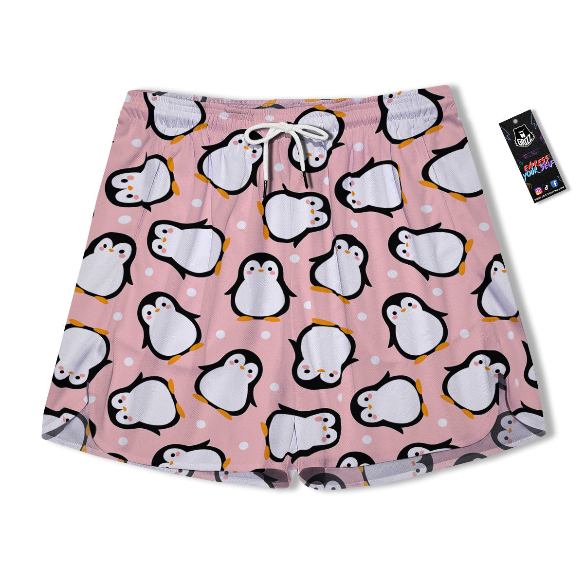 Penguin Xmas Print Pattern Men's Running Shorts-grizzshop