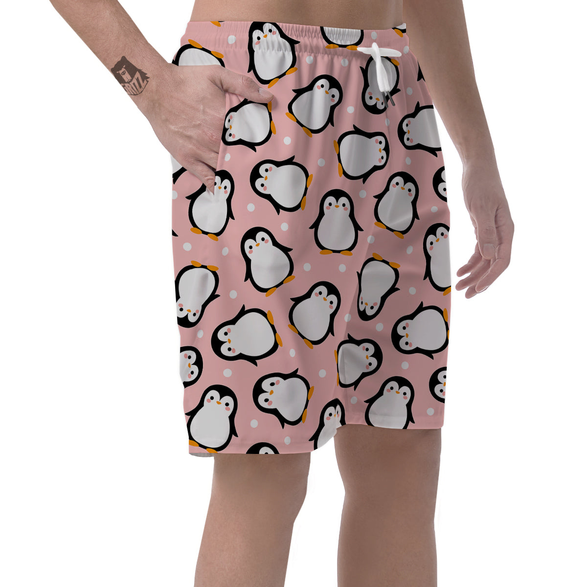 Penguin Xmas Print Pattern Men's Shorts-grizzshop