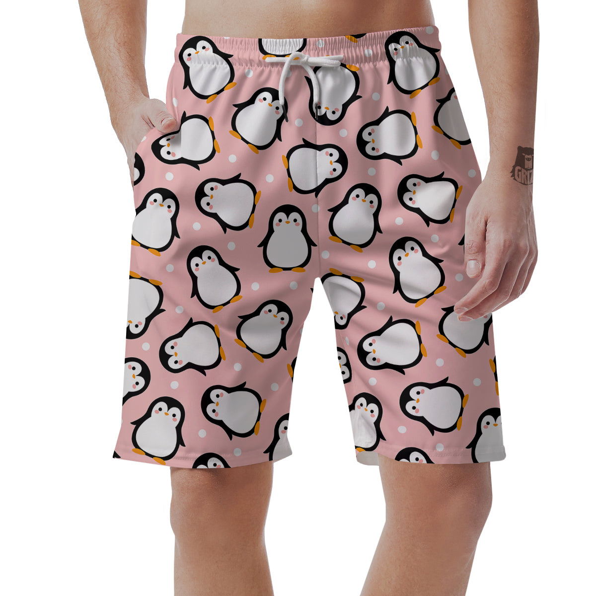 Penguin Xmas Print Pattern Men's Shorts-grizzshop