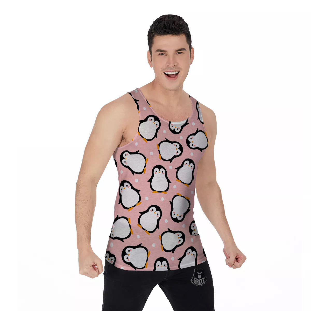 Penguin Xmas Print Pattern Men's Tank Top-grizzshop