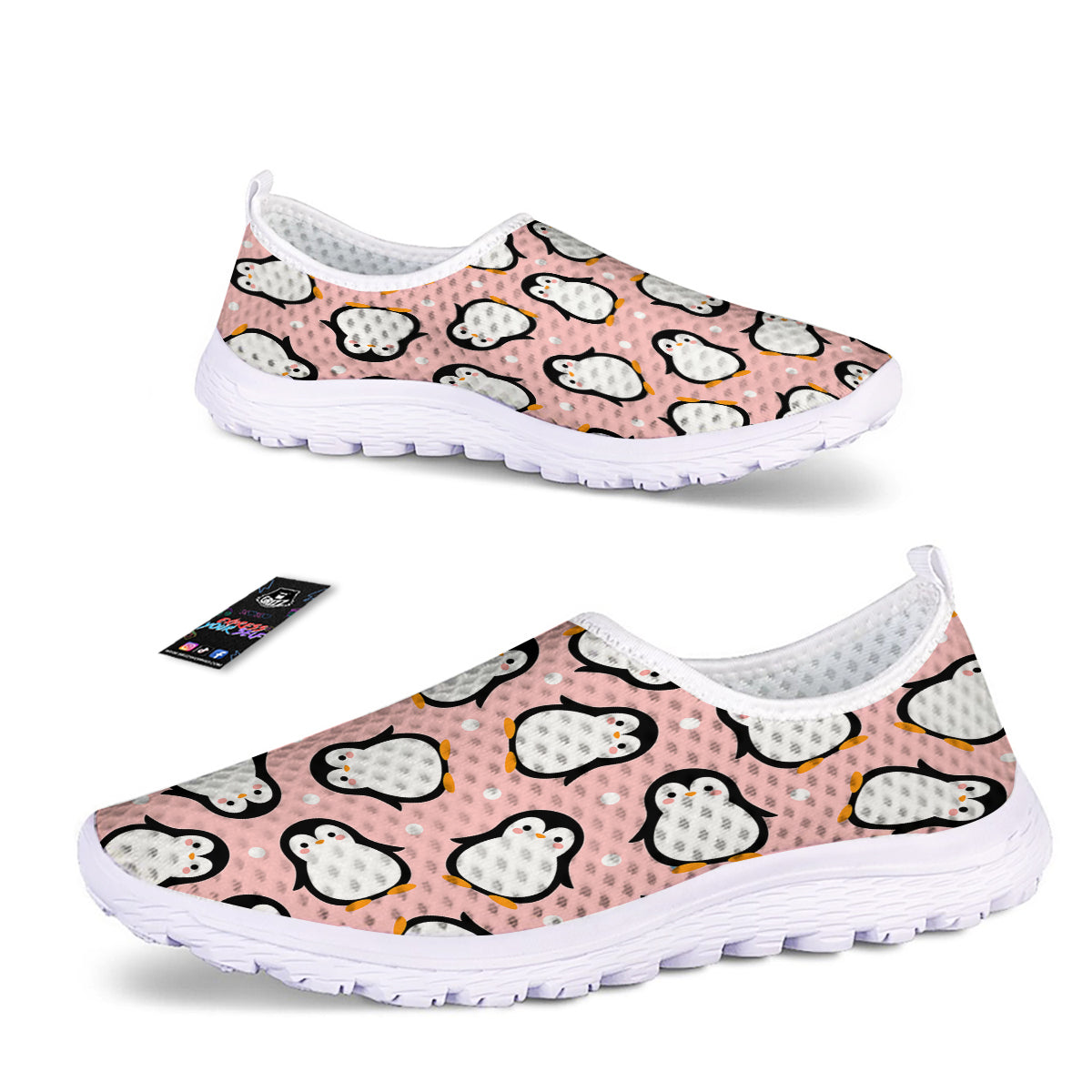Penguin Xmas Print Pattern Nurse Shoes-grizzshop