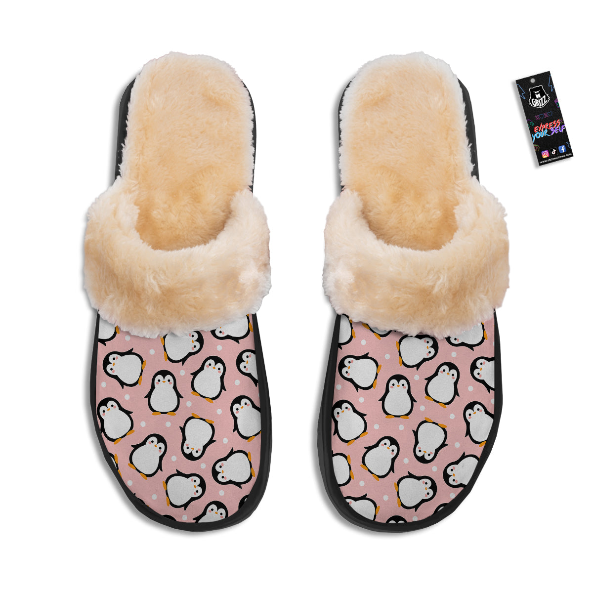 Penguin Xmas Print Pattern Slippers-grizzshop