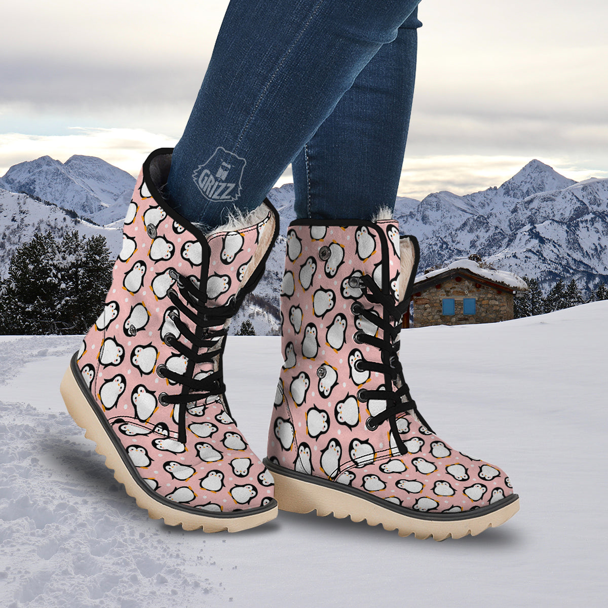 Penguin Xmas Print Pattern Snow Boots-grizzshop