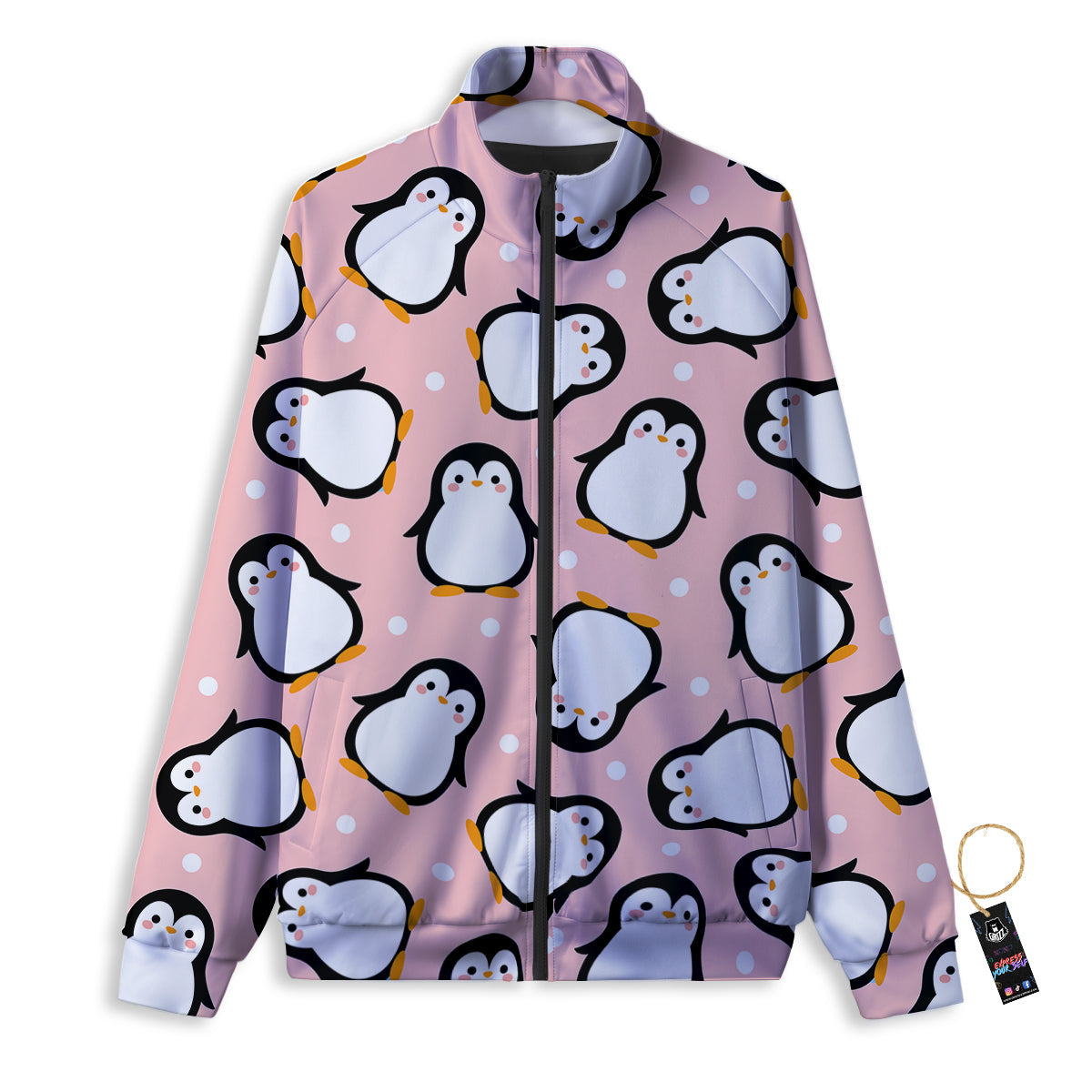 Penguin Xmas Print Pattern Track Jacket-grizzshop