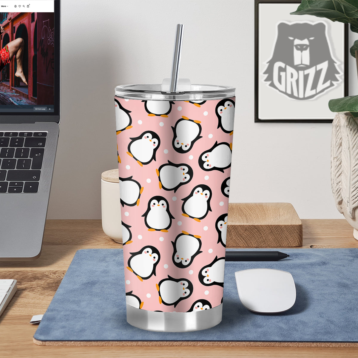 Penguin Xmas Print Pattern Tumbler-grizzshop