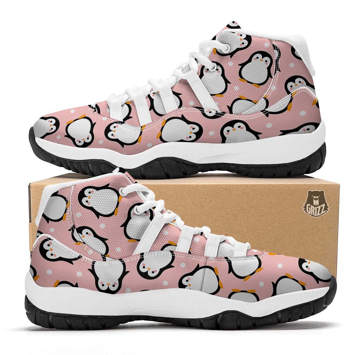 Penguin Xmas Print Pattern White Bball Shoes-grizzshop
