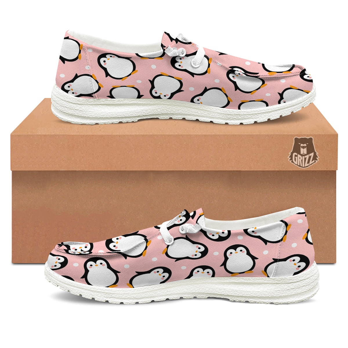 Penguin Xmas Print Pattern White Loafers-grizzshop