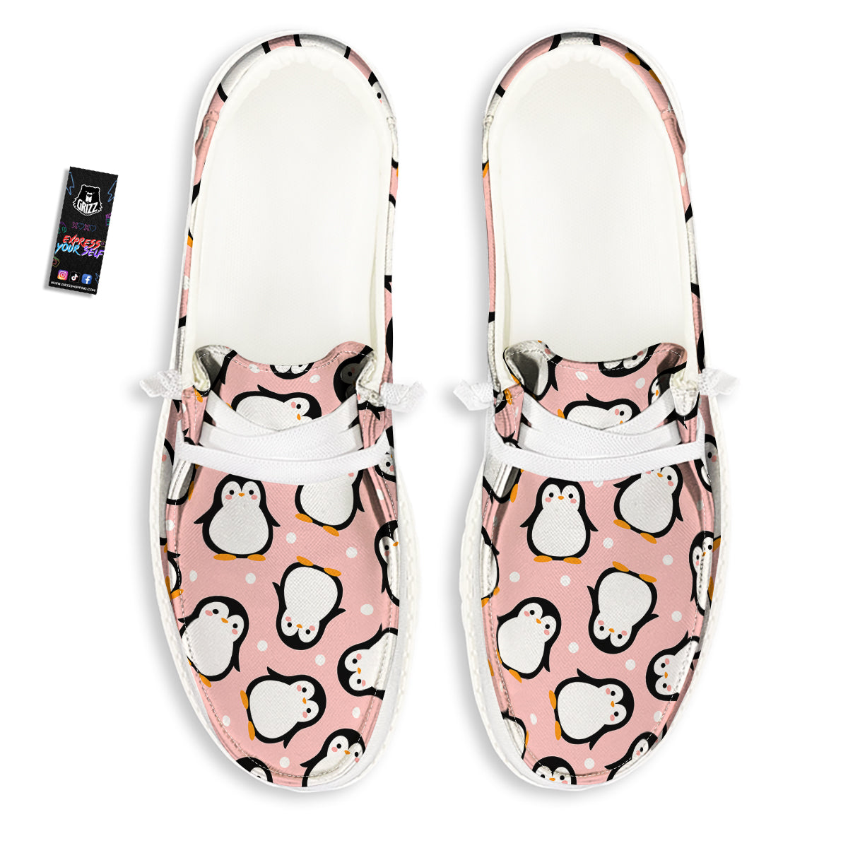 Penguin Xmas Print Pattern White Loafers-grizzshop