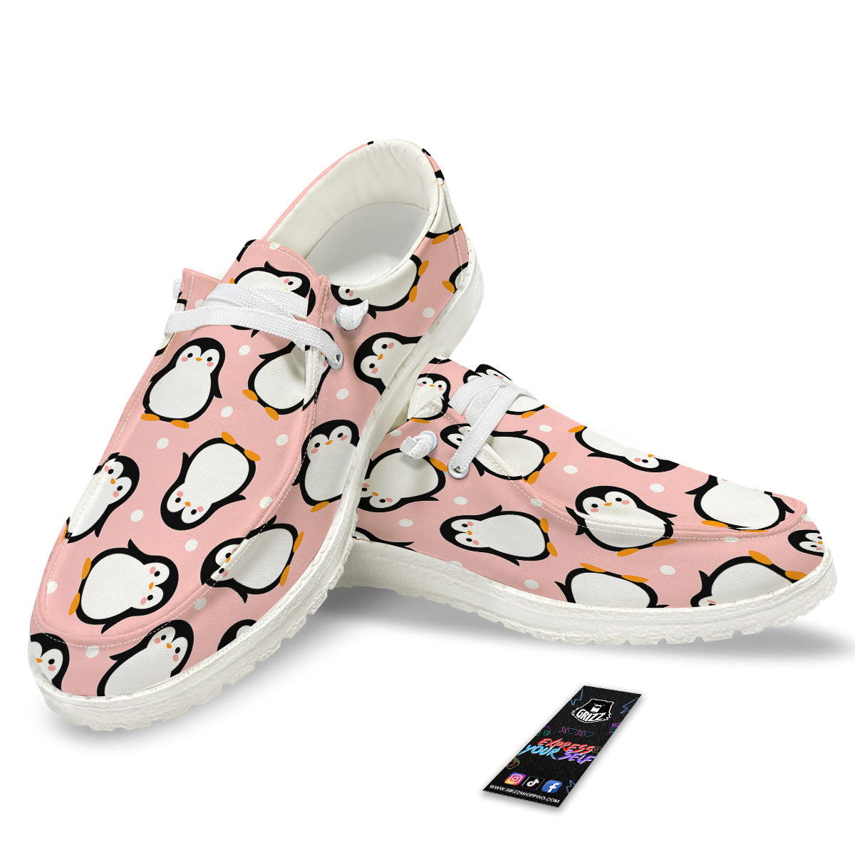 Penguin Xmas Print Pattern White Loafers-grizzshop