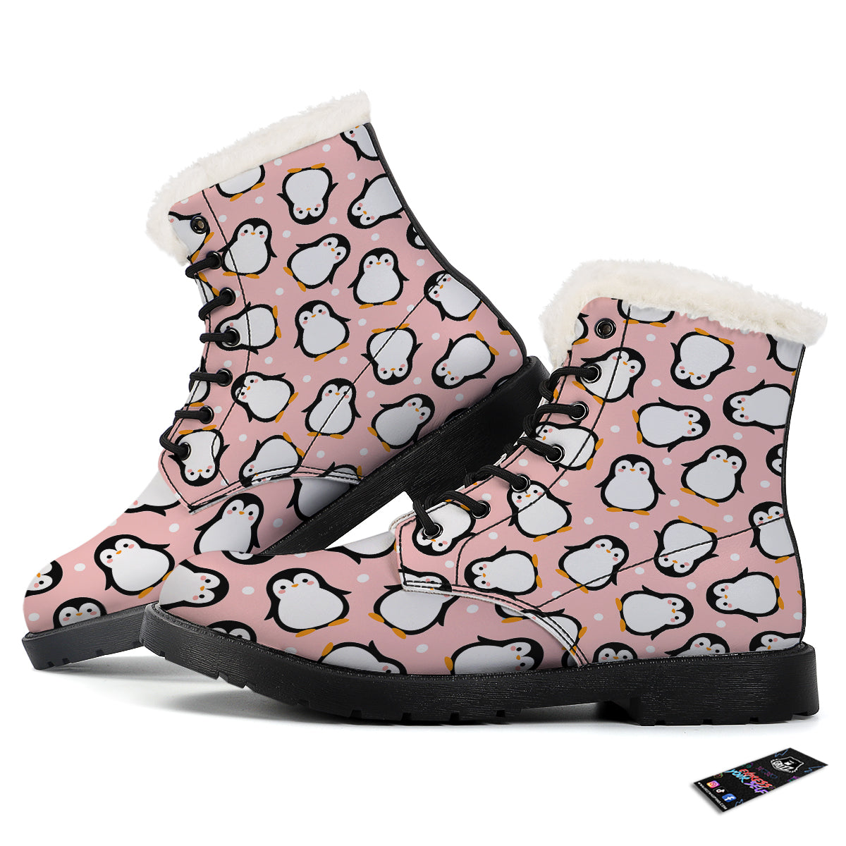 Penguin Xmas Print Pattern Winter Boots-grizzshop