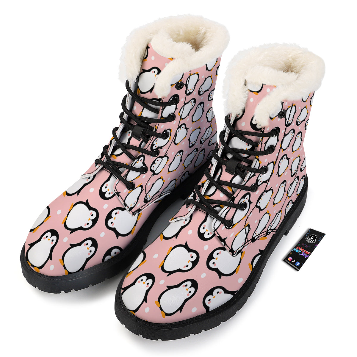 Penguin Xmas Print Pattern Winter Boots-grizzshop