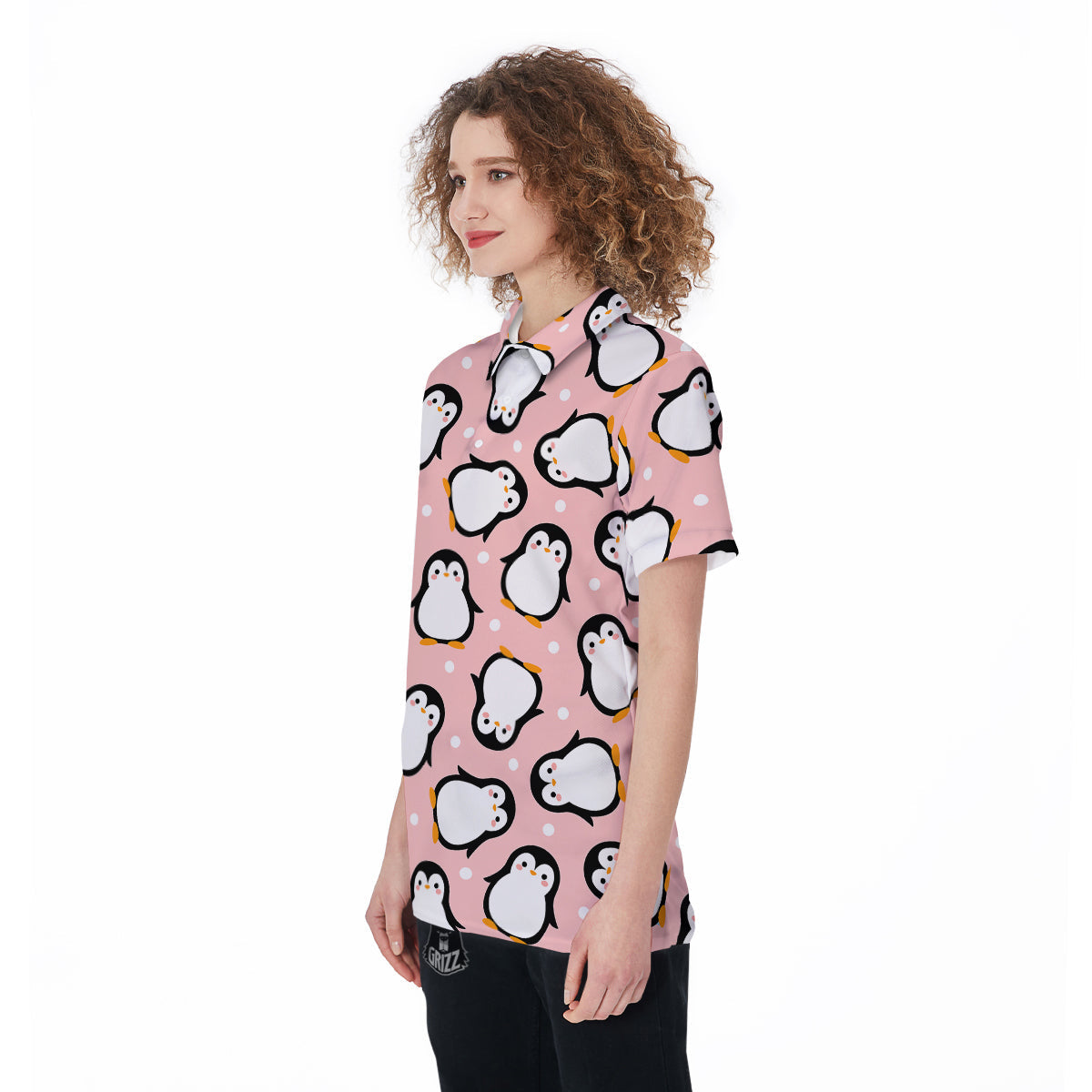 Penguin Xmas Print Pattern Women's Golf Shirts-grizzshop