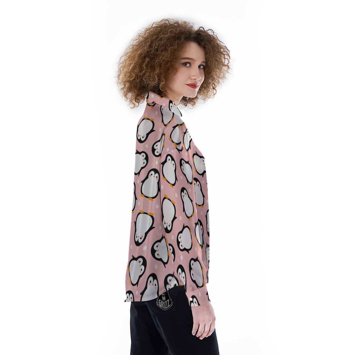 Penguin Xmas Print Pattern Women's Long Sleeve Shirts-grizzshop