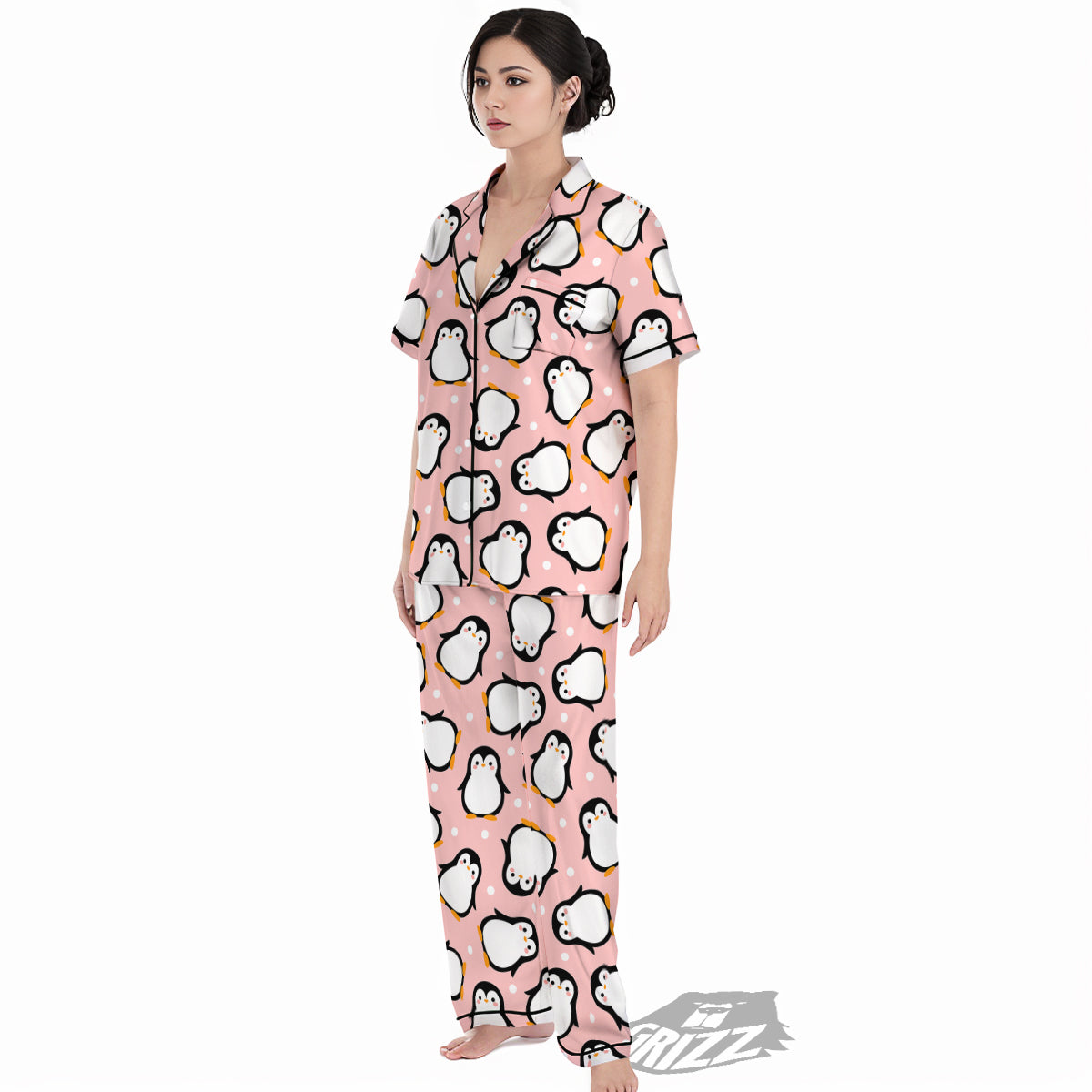 Penguin Xmas Print Pattern Women's Pajamas Set-grizzshop