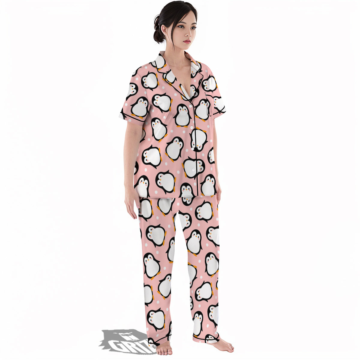 Penguin Xmas Print Pattern Women's Pajamas Set-grizzshop