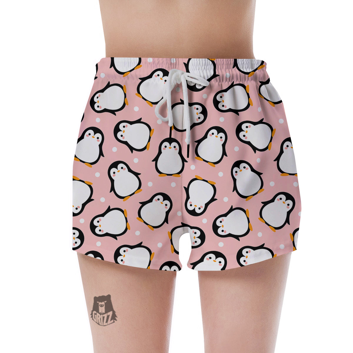 Penguin Xmas Print Pattern Women's Shorts-grizzshop