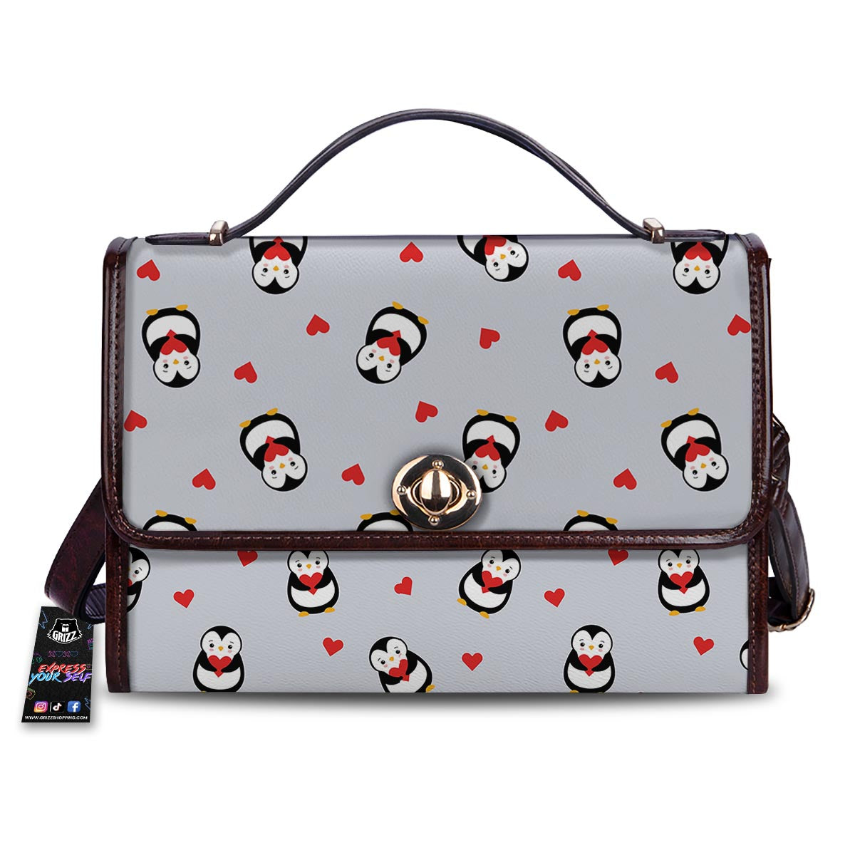 Penguin And Red Heart Print Pattern Women's Satchel Bag