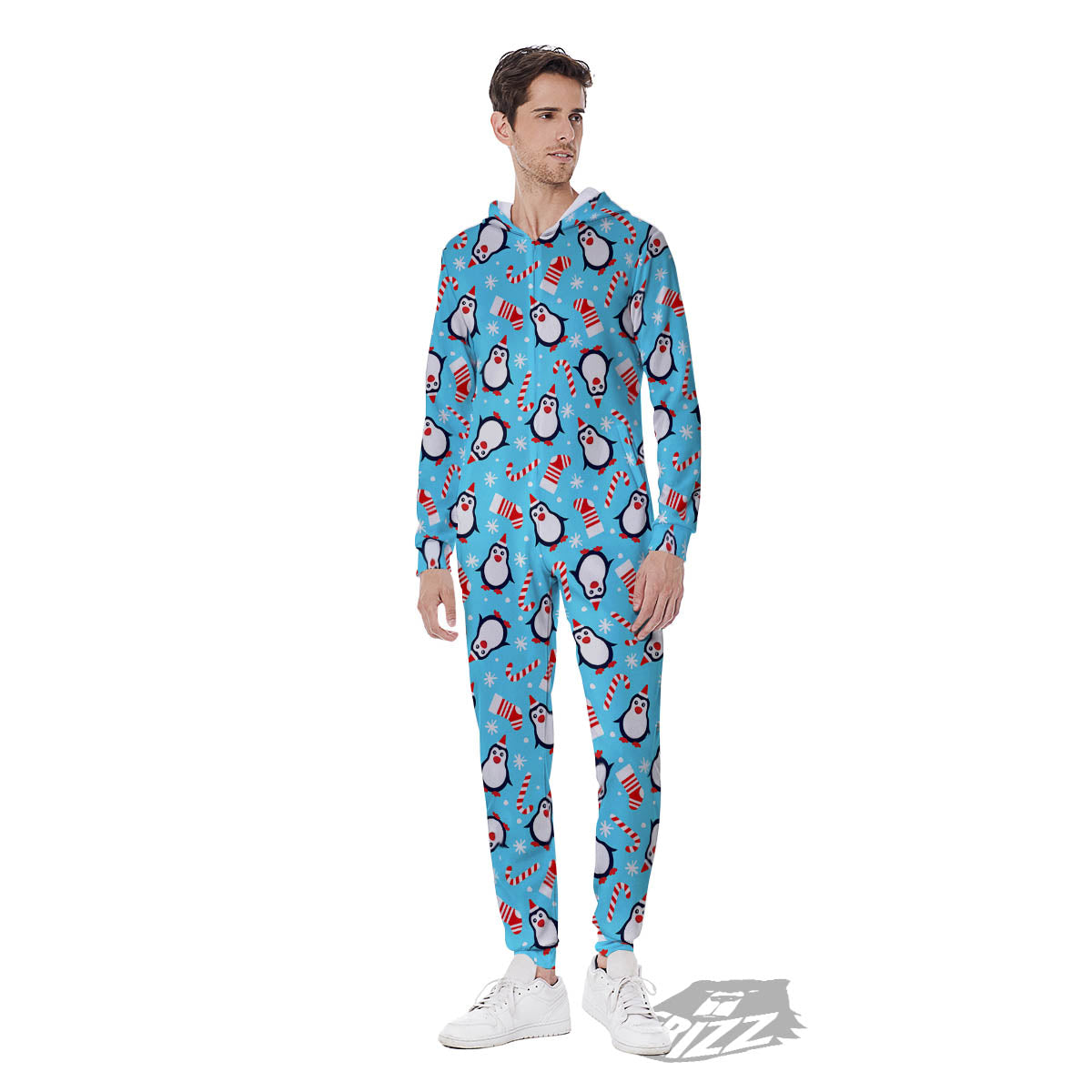 Penguin Christmas Santa Print Pattern Men's Jumpsuit-grizzshop