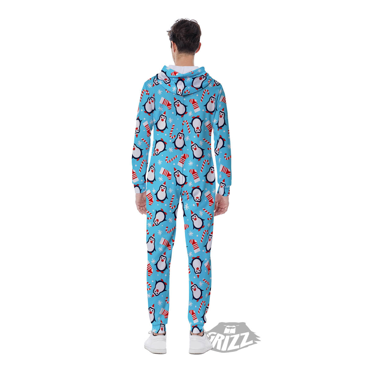 Penguin Christmas Santa Print Pattern Men's Jumpsuit-grizzshop