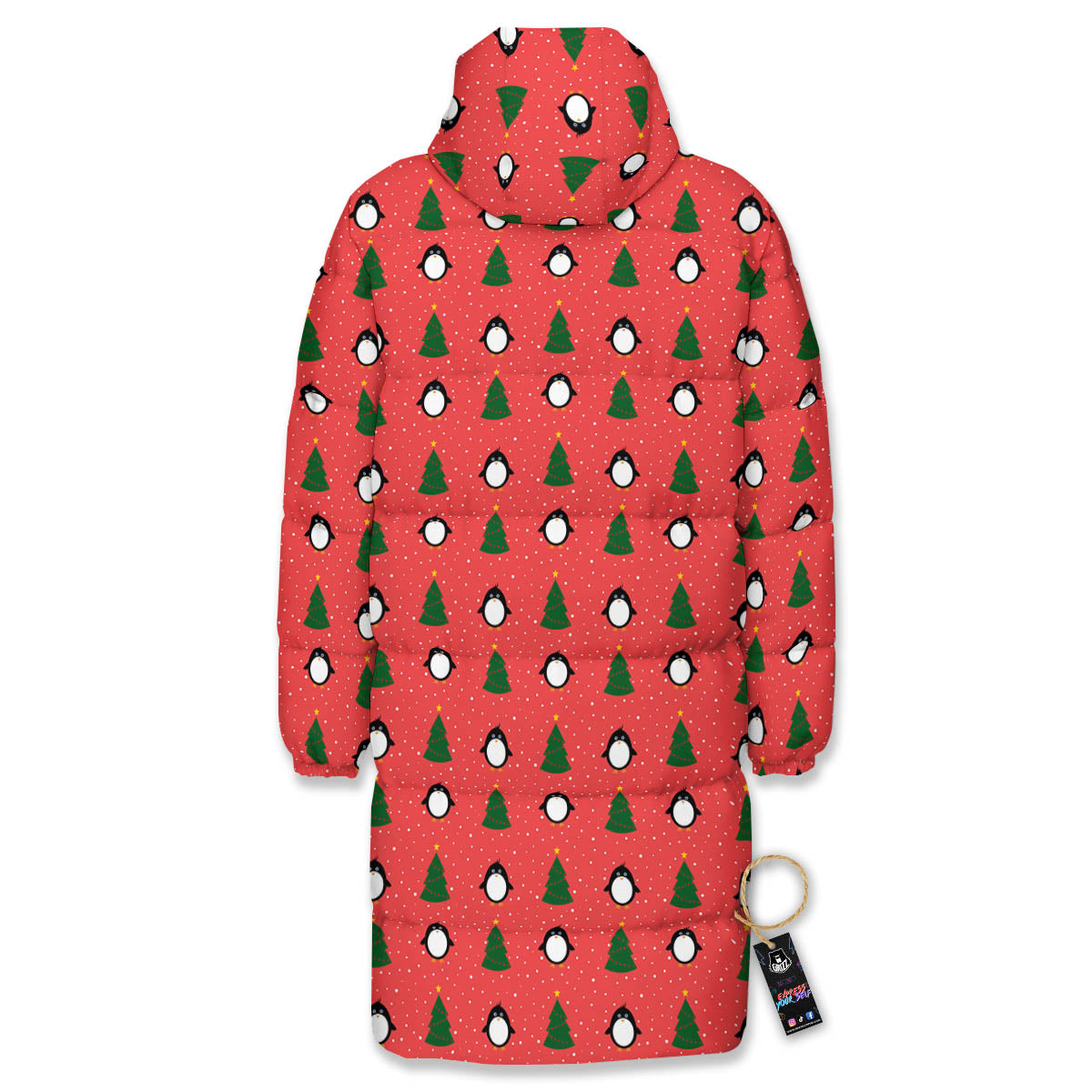 Penguin Christmas Snowy Print Pattern Long Down Jacket