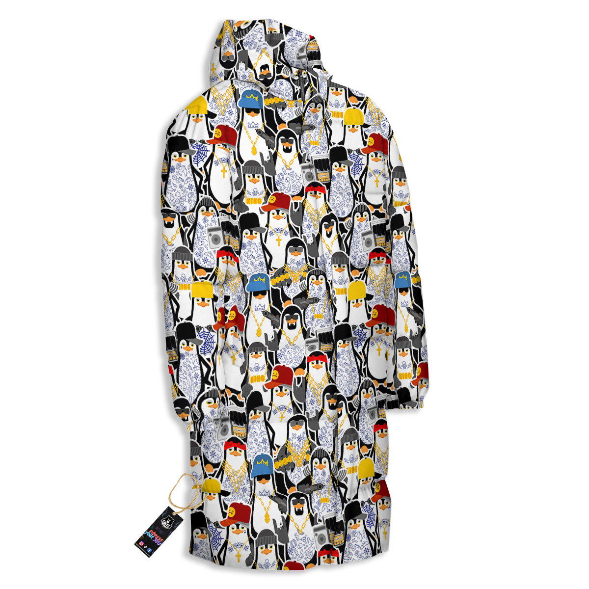 Penguin Criminal Print Pattern Long Down Jacket
