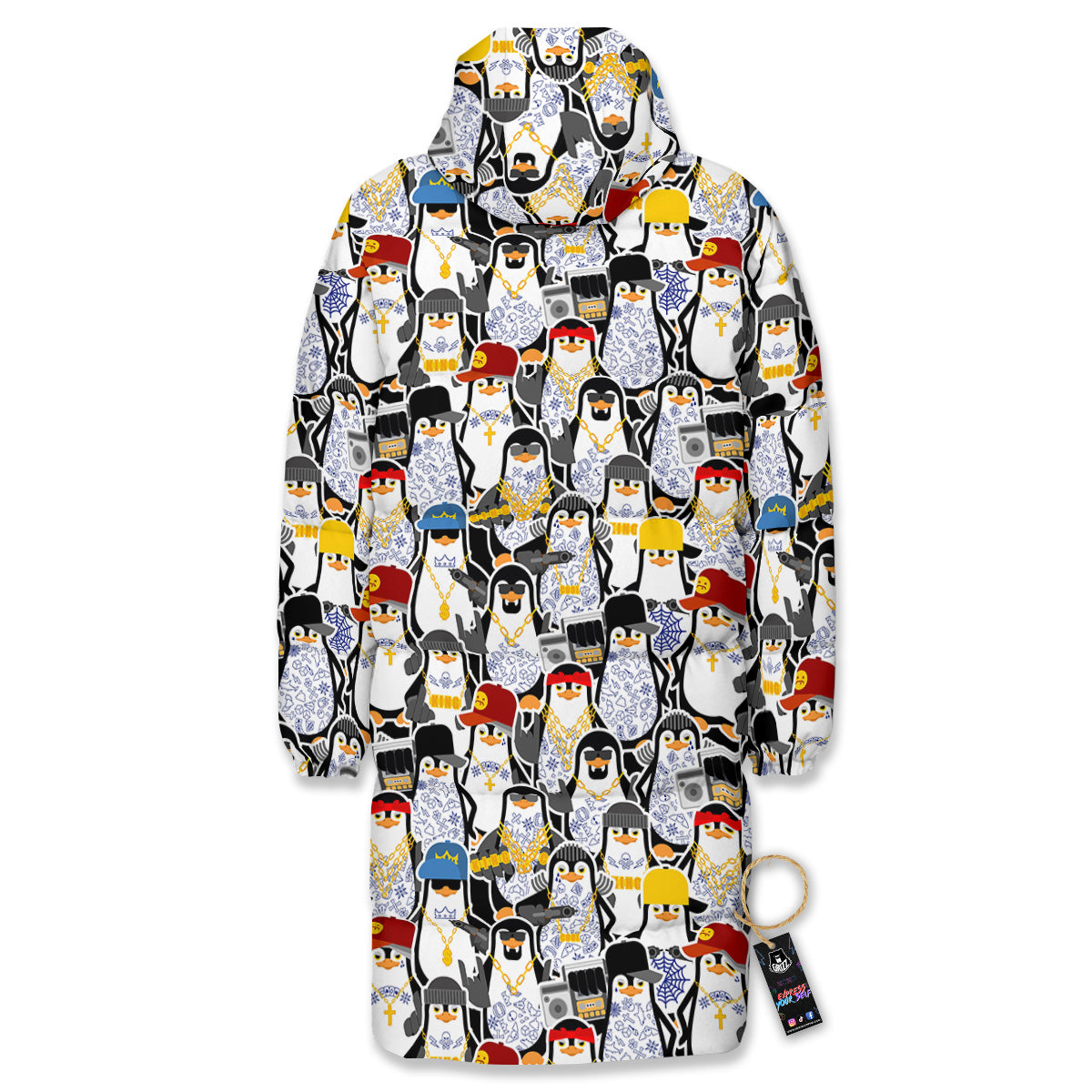 Penguin Criminal Print Pattern Long Down Jacket