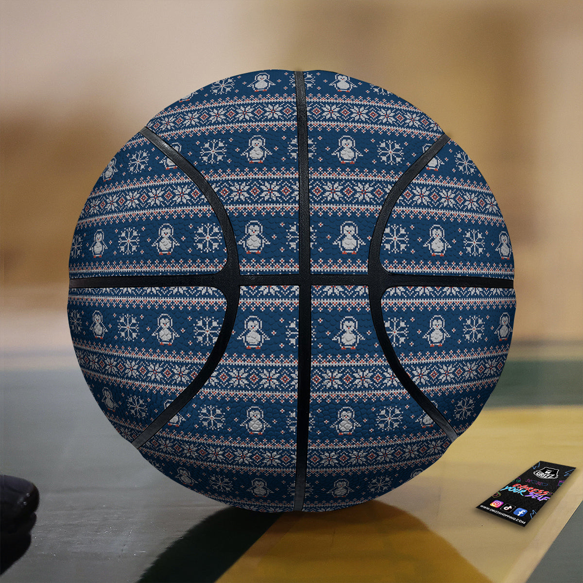 Penguin Knitted Christmas Print Basketball