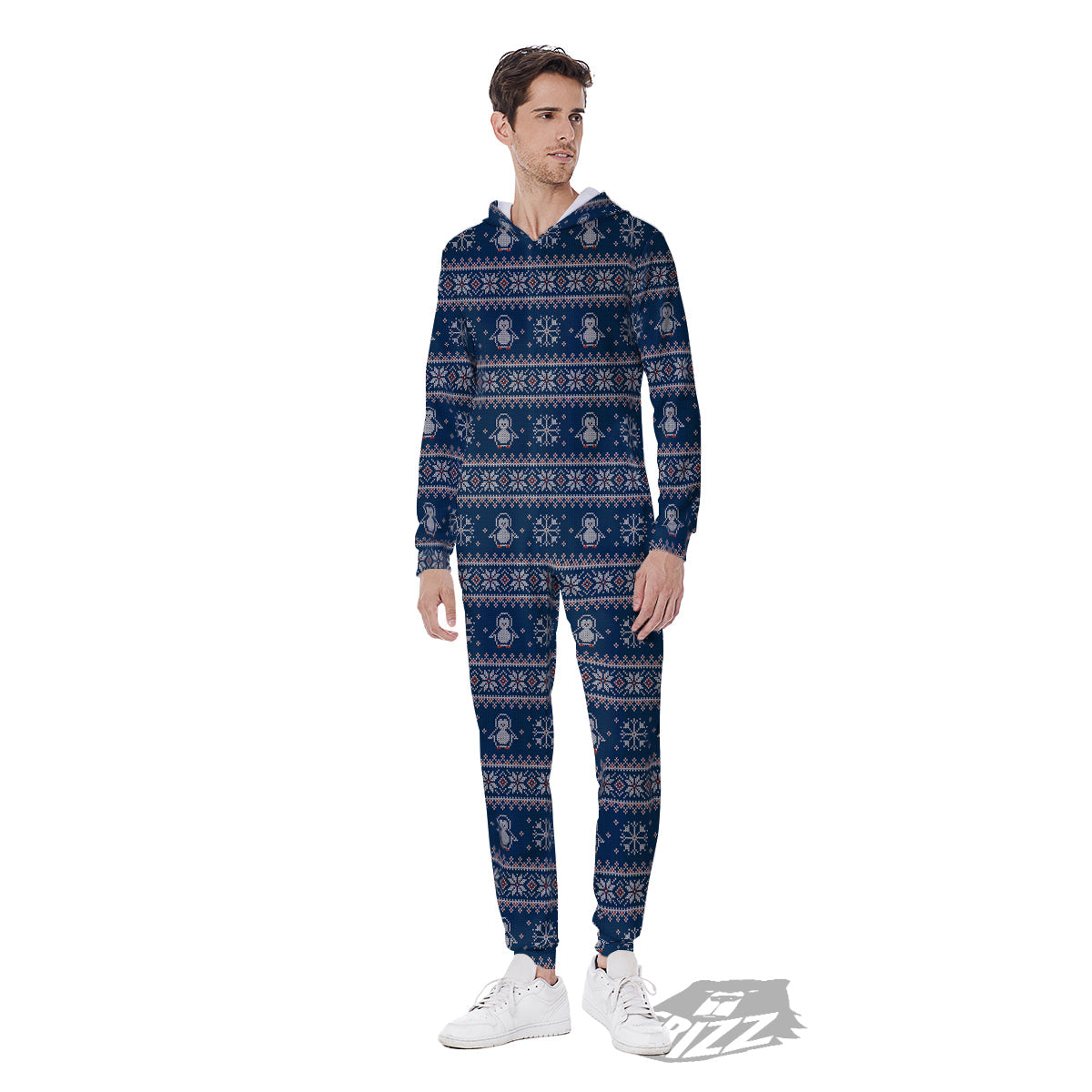 Penguin Knitted Christmas Print Men's Jumpsuit-grizzshop