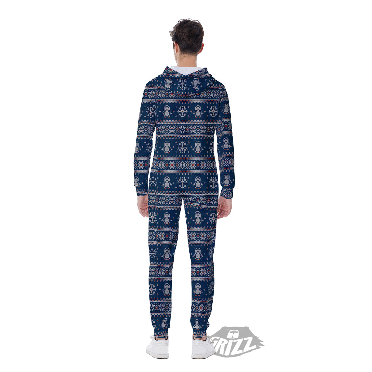 Penguin Knitted Christmas Print Men's Jumpsuit-grizzshop