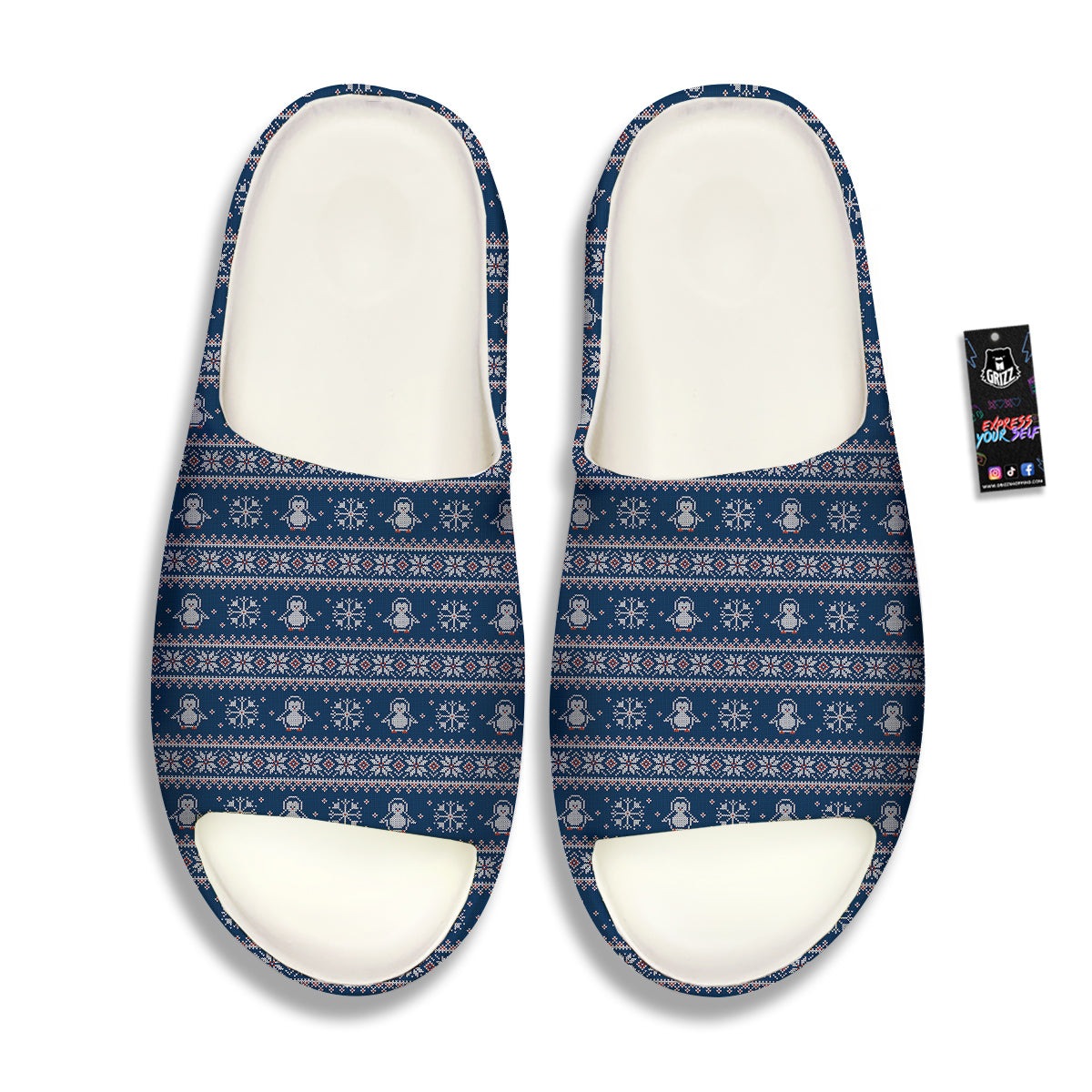 Penguin Knitted Christmas Print Sandals-grizzshop
