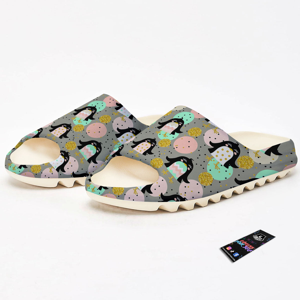 Penguin Pink Polka Print Pattern Sandals-grizzshop
