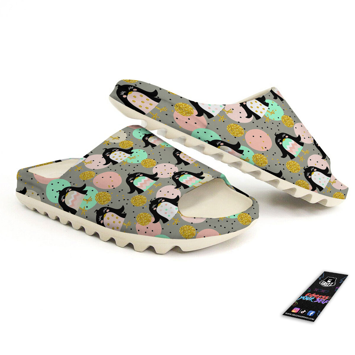 Penguin Pink Polka Print Pattern Sandals-grizzshop