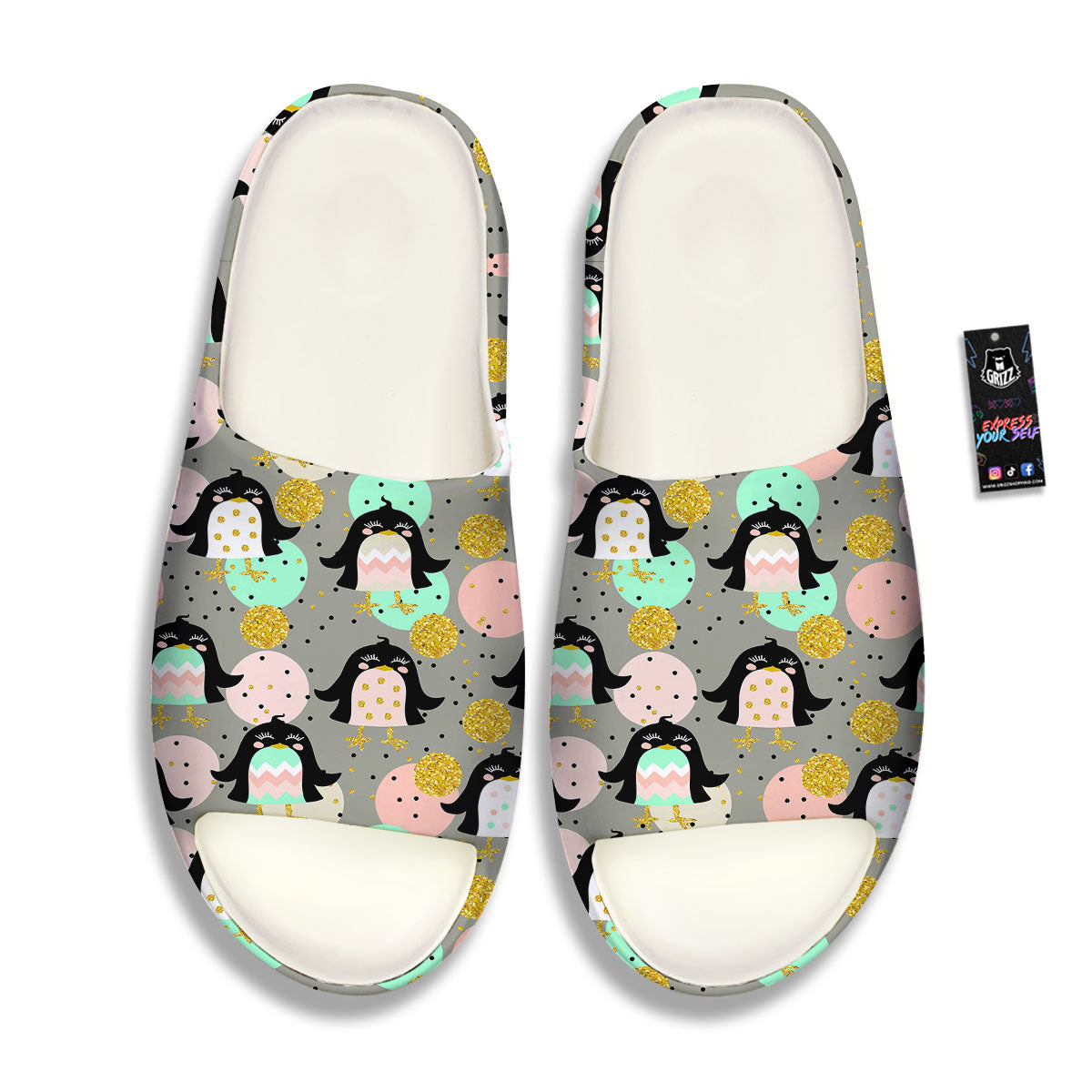 Penguin Pink Polka Print Pattern Sandals-grizzshop