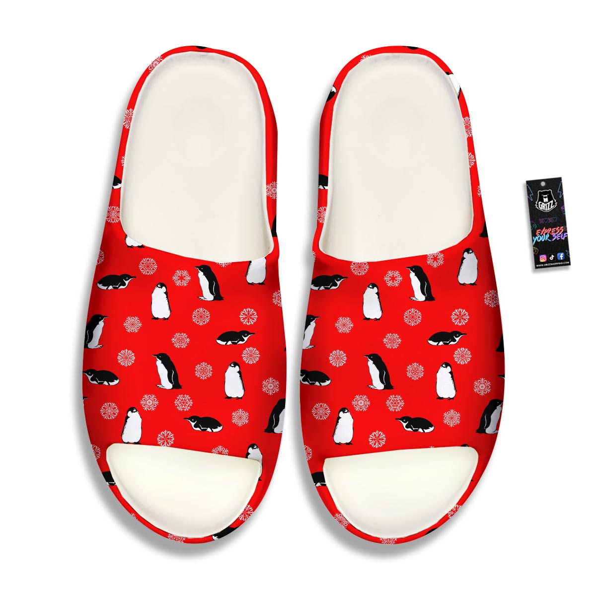 Penguin Red Snow Print Pattern Sandals-grizzshop