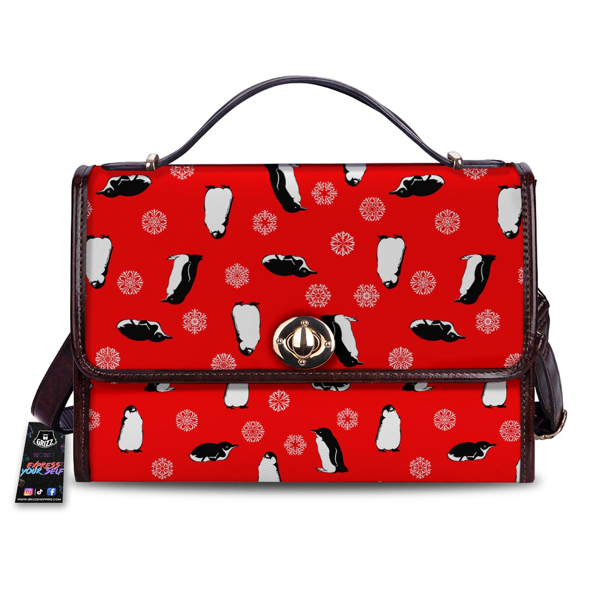 Penguin Red Snow Print Pattern Women's Satchel Bag