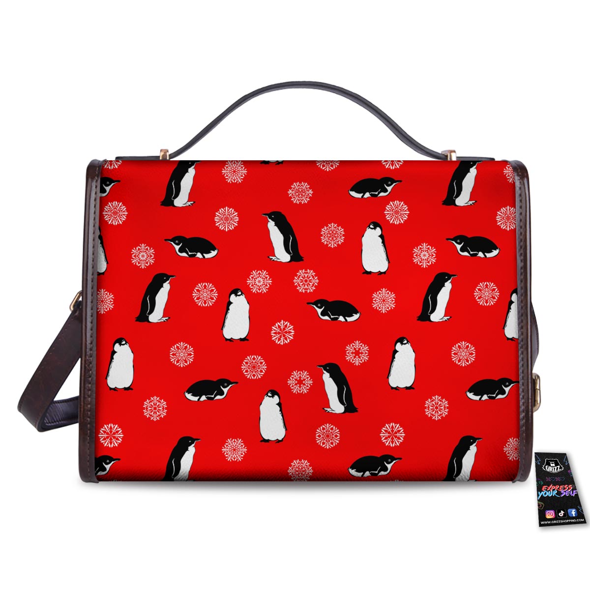 Penguin Red Snow Print Pattern Women's Satchel Bag