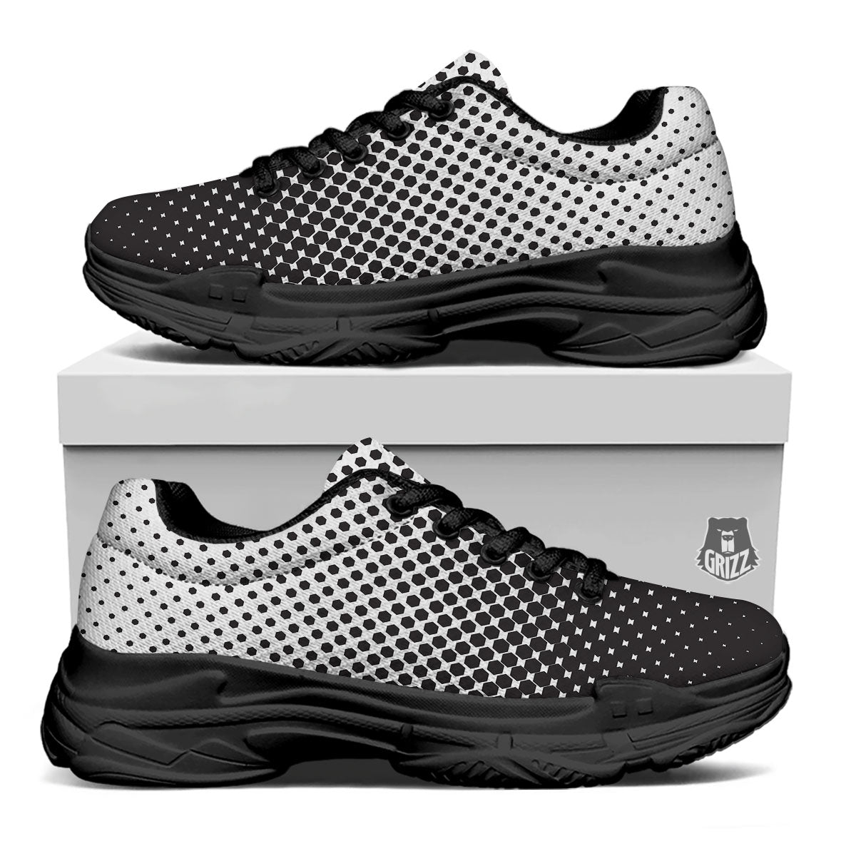 Pentagon Halftone Print Black Chunky Shoes-grizzshop