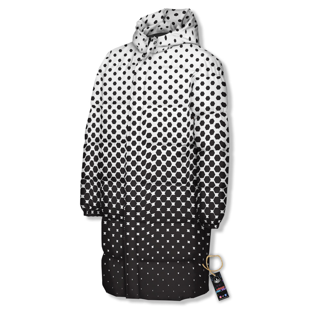Pentagon Halftone Print Long Down Jacket-grizzshop